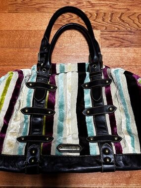 Isabella Fiore Multi-Color Velvet Hobo Bag w/ Blown leather Trim & buckles